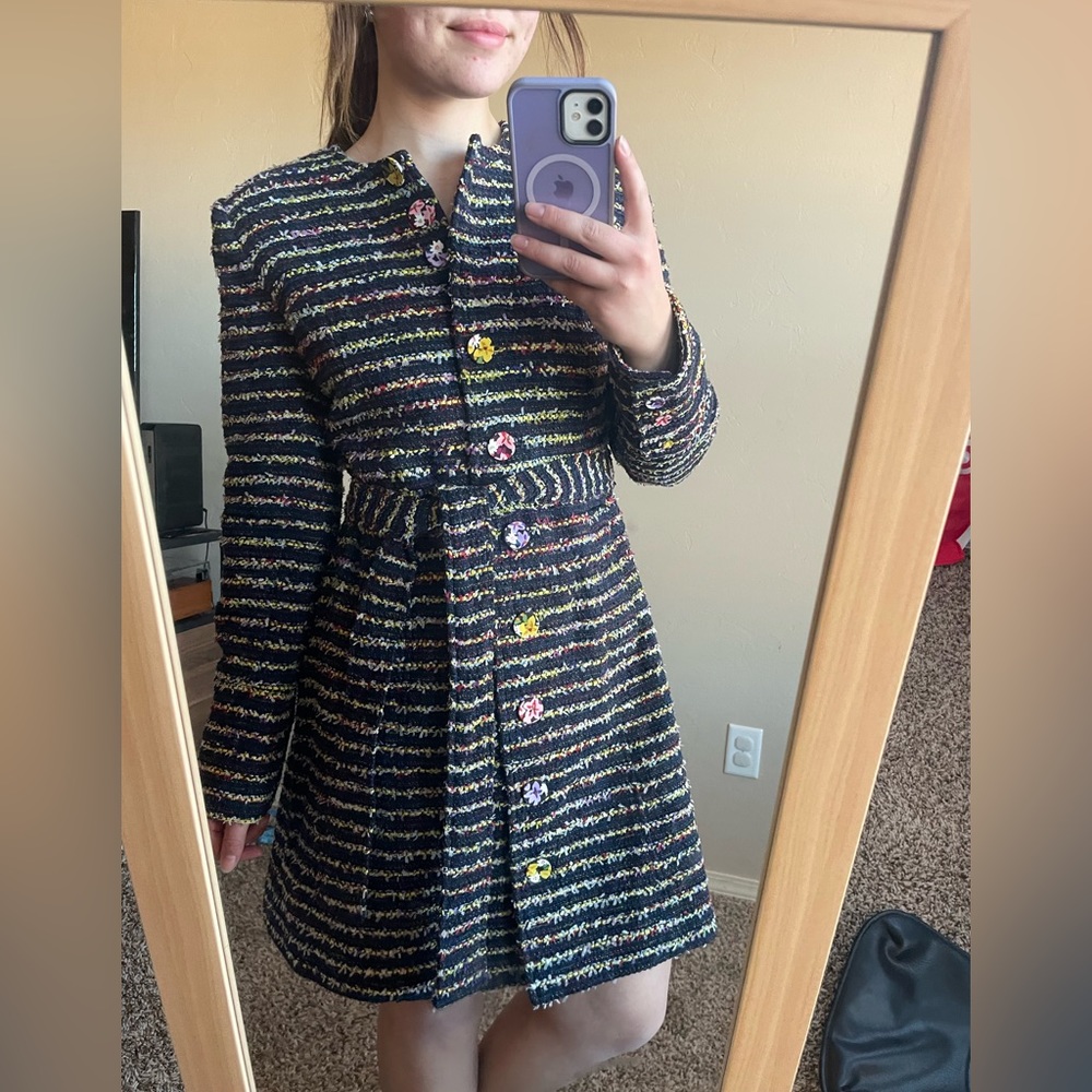 CAbi navy tweed trench coat - size 4